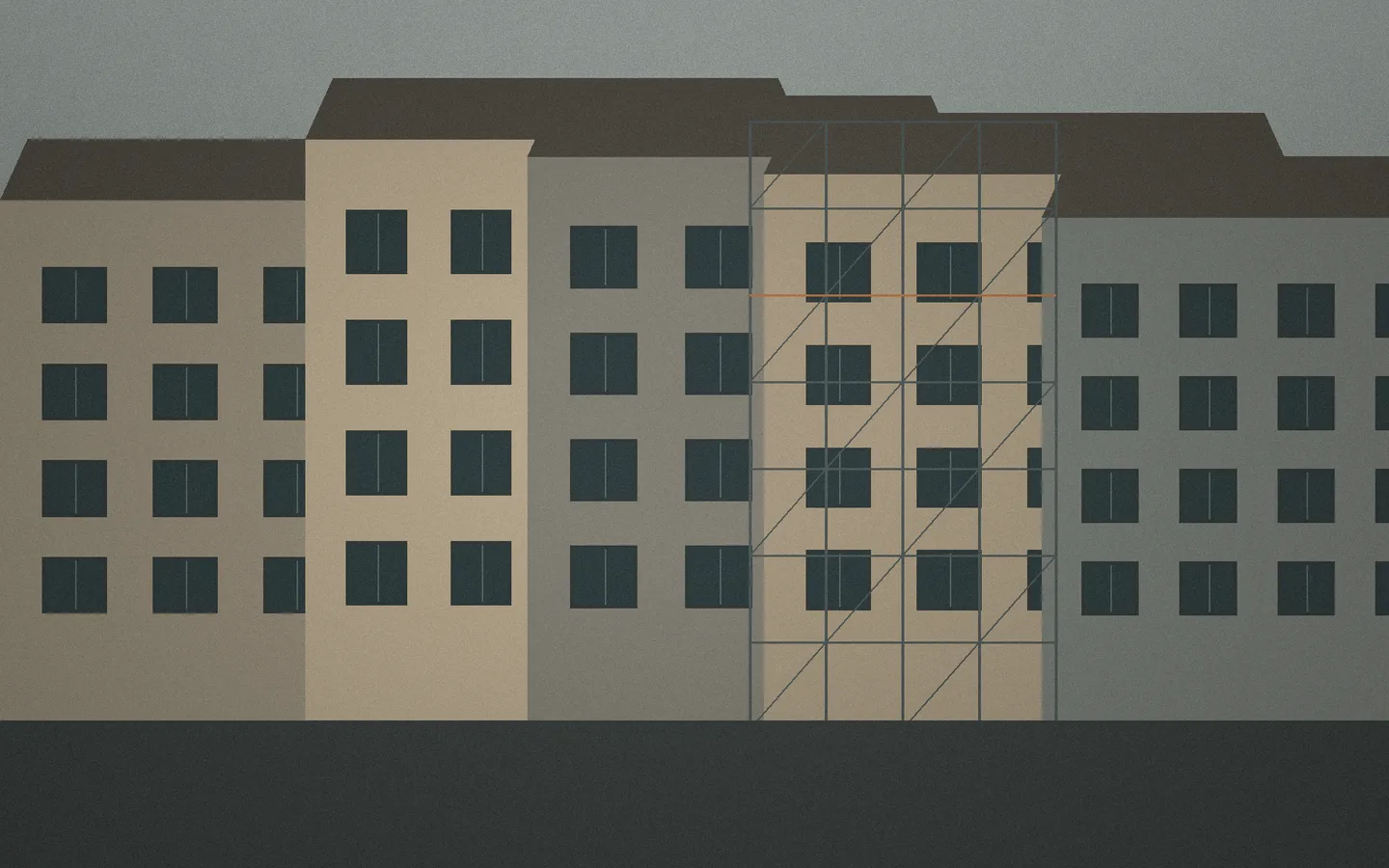 Ilustrační české městské prostředí s materiálově výraznou starší zástavbou a rekonstrukčním kontextem.